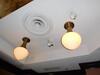 (2) HANGING WHITE LIGHTS W/ BRASS MOUNT - (LOCATION: 1ST FLOOR DINING ROOM NEAR CIGAR SMOKE ROOM) - 2