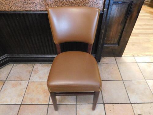 (6) AMERICAN CHAIR & SEATING BROWN LEATHER DINING CHAIRS- (LOCATION: 1ST FLOOR DINING ROOM NEAR CIGAR SMOKE ROOM)