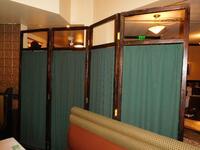 (2) 4-SECTION WOODEN ROOM DIVIDERS W/ ATTACHED CURTAINS (7FT TALL)- (LOCATION: 1ST FLOOR DINING ROOM NEAR CIGAR SMOKE ROOM & KITCHEN)