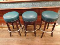 (3) LB FURNITURE BROWN ROUND LEATHER STOOLS (31" TALL X 16" DIAMETER) - (LOCATION: 1ST FLOOR STRIP SIDE BAR)