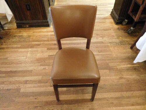 (4) AMERICAN CHAIR & SEATING BROWN LEATHER DINING CHAIRS - (LOCATION: 1ST FLOOR MAIN DINING AREA )