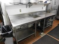 STAINLESS STEEL PREP TABLE (95" LENGTH X 30" WIDTH X 34" HEIGHT) + (2) STAINLESS STEEL SHELVES- (LOCATION: 1ST FLOOR KITCHEN) (CONTENTS OF SHELF NOT INCLUDED)