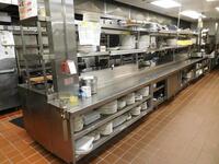 STAINLESS STEEL REFRIGERATED PREP STATION (23 FT LENGTH X 56" WIDTH X 70" HEIGHT) INCLUDES: (2) ATTACHED SINKS + (2) FOOD WARMERS + (2) 4-DRAWER REFRIGERATORS (CONTENTS OF SHELF NOT INCLUDED)- (LOCATION: 1ST FLOOR KITCHEN)