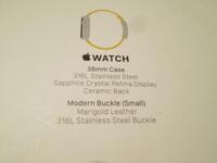Ceramic Black, Marigold Leather, Mordern Buckle (S), Stainless Steel Buckle, Apple Watch, 38MM