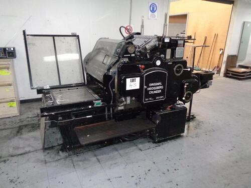 Original Heidelberg Printing press, Cylinder type, 54 x 72cm, 21 1/4 x 28 3/8, 3 phase electric motor and switch, 14995S