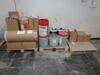 3 pallets of assorted oils, cloth rolls etc.