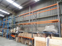 9 Bays of assorted steel framed adjustable pallet storage racking and 1 pallet of assorted spare cross beams