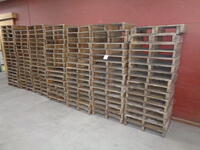 Large quantity of assorted timber framed paper stacking pallets