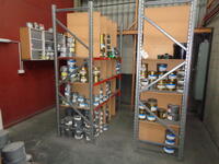 2 Bays of steel framed adjustable ink storage racking and contents of assorted inks