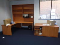 Laminated workstation with matching shelving and credenza