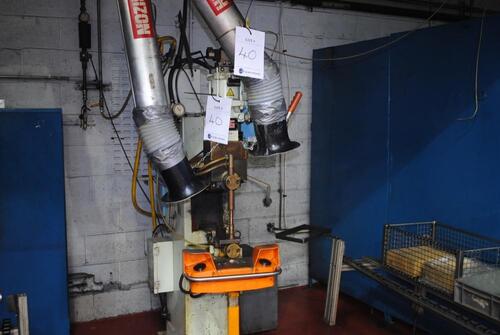 Dengensha Projection Spot Welding Machine, type NDC-50-46-CEC, Ser. No. 99-41-48A, mfd. July 1999, heavy duty machine 52 kva, 1800 amps, throat depth 385 mm. Complete with: twin tube fume extractor with thermal exchange, water cool chiller unit