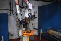 Dengensha Projection Spot Welding Machine, type NDC-50-46-CEC, Ser. No. 99-41-48A, mfd. July 1999, heavy duty machine 52 kva, 1800 amps, throat depth 385 mm. Complete with: twin tube fume extractor with thermal exchange, water cool chiller unit