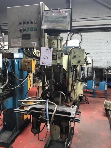 Dengensha Projection Spot Welding Machine, type NDC-50-46-CEC, Ser. No. 005900A-9, mfd. November 2000, capacity 52 kva, throat depth 420 mm.