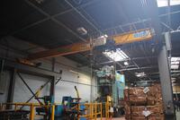 Morris 5 ton pendant controlled free standing electric overhead crane, Including steelwork, approx. span 9m, approx. length 11m.