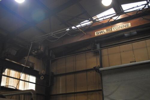 Pelloby 10 ton pendant controlled electric overhead crane, approx. span 17m.