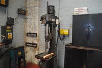 Pollard single spindle pedestal drill, type 65-AY, Ser. No. 20261B, spindle speeds 86 - 1920, spindle taper 3 MT. Complete with rise & fall table, safety brake