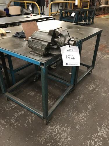 2 No mobile Steel Benches & 1 Bench Vice