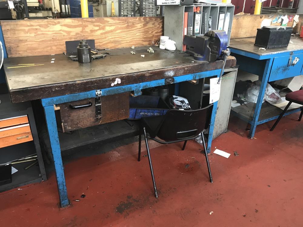 Work Bench with Record Bench Vice, Chair & Cupboard