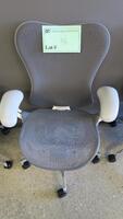 HERMAN MILLER "MIRA 2" PERFORMANCE WORK CHAIR, TILT LIMITER WITH SEAT ANGLE ADJUSTMENT, ADJUSTABLE ARMS, FLEXFRONT ADJUSTABLE DEPTH SEAT, BUTTERFLY SUSPENSION BACK, ADJUSTABLE LUMBAR SUPPORT, SEMI-POLISHED BASE WITH STUDIO WHITE FRAME, 2.5" STANDARD CASTE