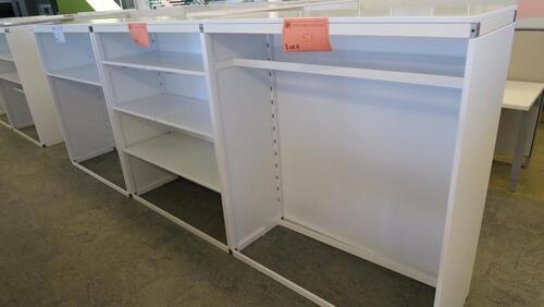 LOT OF 3, WHITE STEEL OPEN FACE STOREGE CABINET, FRONT AND BACK SHELF RAILS, FULLY ADJUSTABLE. W 48" X D 20" X H 56", CONFIGURED AS SHOWN. MSRP $750 EACH.