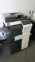 KONICA MINOLTA BIZHUB C454E COPIER, S# A5C0011008154, HIGH-SPEED, HIGH-VOLUME 45 PPM PRINT/COPY OUTPUT IN BOTH COLOR AND B&W, STANDARD DUAL SCANNING HANDLES UP TO 160 ORIGINALS PER MINUTE, ENHANCED INFO-PALETTE DESIGN WITH MULTI-TOUCH INTERFACE FOR FAST, 