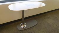 STEELCASE COALESSE "DENIZEN TABLET TABLE", 35" X 16", QUARTER CUT MAPLE LOW SHEEN TOP, BRUSHED NICKEL COLUMN, GUN METAL MATTE BASE. MSRP $2053