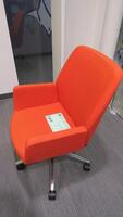 STEELCASE "BINDU" CONFERENCE CHAIR BY COALESSE, MID HIGH BACK, FLEX BACK, SEAT HEIGHT ADJUSTMENT, BACK TENSION ADJUSTMENT, UPRIGHT BACK LOCK, 5 STAR BASE WITH CASTERS, ORANGE FABRIC. MSRP $1639