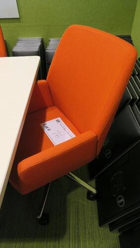 STEELCASE "BINDU" CONFERENCE CHAIR BY COALESSE, MID HIGH BACK, FLEX BACK, SEAT HEIGHT ADJUSTMENT, BACK TENSION ADJUSTMENT, UPRIGHT BACK LOCK, 5 STAR BASE WITH CASTERS, ORANGE FABRIC. MSRP $1639