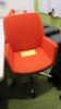 STEELCASE "BINDU" CONFERENCE CHAIR BY COALESSE, MID HIGH BACK, FLEX BACK, SEAT HEIGHT ADJUSTMENT, BACK TENSION ADJUSTMENT, UPRIGHT BACK LOCK, 5 STAR BASE WITH CASTERS, ORANGE FABRIC. MSRP $1639