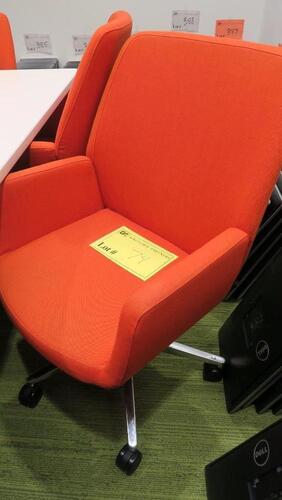 STEELCASE "BINDU" CONFERENCE CHAIR BY COALESSE, MID HIGH BACK, FLEX BACK, SEAT HEIGHT ADJUSTMENT, BACK TENSION ADJUSTMENT, UPRIGHT BACK LOCK, 5 STAR BASE WITH CASTERS, ORANGE FABRIC. MSRP $1639