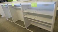 LOT OF 3, WHITE STEEL OPEN FACE STOREGE CABINET, FRONT AND BACK SHELF RAILS, FULLY ADJUSTABLE. W 48" X D 20" X H 56", CONFIGURED AS SHOWN. MSRP $750 EACH.