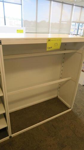 WHITE STEEL OPEN FACE STOREGE CABINET, FRONT AND BACK SHELF RAILS, FULLY ADJUSTABLE. W 48" X D 20" X H 56", CONFIGURED AS SHOWN. MSRP $750
