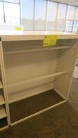 WHITE STEEL OPEN FACE STOREGE CABINET, FRONT AND BACK SHELF RAILS, FULLY ADJUSTABLE. W 48" X D 20" X H 56", CONFIGURED AS SHOWN. MSRP $750