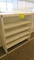 WHITE STEEL OPEN FACE STOREGE CABINET, FRONT AND BACK SHELF RAILS, FULLY ADJUSTABLE. W 48" X D 20" X H 56", CONFIGURED AS SHOWN. MSRP $750