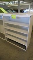 LOT OF 2, WHITE STEEL OPEN FACE STOREGE CABINET, FRONT AND BACK SHELF RAILS, FULLY ADJUSTABLE. W 48" X D 20" X H 56", CONFIGURED AS SHOWN. MSRP $750 EACH.