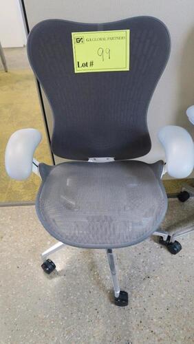 HERMAN MILLER "MIRA 2" PERFORMANCE WORK CHAIR, TILT LIMITER WITH SEAT ANGLE ADJUSTMENT, ADJUSTABLE ARMS, FLEXFRONT ADJUSTABLE DEPTH SEAT, BUTTERFLY SUSPENSION BACK, ADJUSTABLE LUMBAR SUPPORT, SEMI-POLISHED BASE WITH STUDIO WHITE FRAME, 2.5" STANDARD CASTE