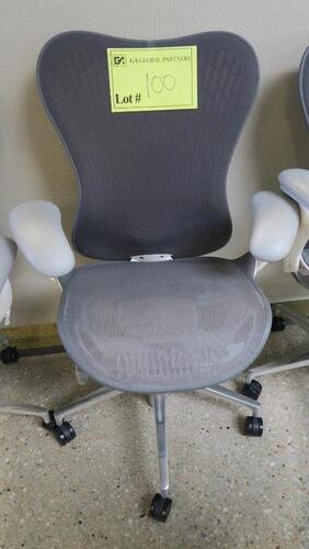 HERMAN MILLER "MIRA 2" PERFORMANCE WORK CHAIR, TILT LIMITER WITH SEAT ANGLE ADJUSTMENT, ADJUSTABLE ARMS, FLEXFRONT ADJUSTABLE DEPTH SEAT, BUTTERFLY SUSPENSION BACK, ADJUSTABLE LUMBAR SUPPORT, SEMI-POLISHED BASE WITH STUDIO WHITE FRAME, 2.5" STANDARD CASTE