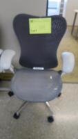 HERMAN MILLER "MIRA 2" PERFORMANCE WORK CHAIR, TILT LIMITER WITH SEAT ANGLE ADJUSTMENT, ADJUSTABLE ARMS, FLEXFRONT ADJUSTABLE DEPTH SEAT, BUTTERFLY SUSPENSION BACK, ADJUSTABLE LUMBAR SUPPORT, SEMI-POLISHED BASE WITH STUDIO WHITE FRAME, 2.5" STANDARD CASTE