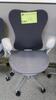 HERMAN MILLER "MIRA 2" PERFORMANCE WORK CHAIR, TILT LIMITER WITH SEAT ANGLE ADJUSTMENT, ADJUSTABLE ARMS, FLEXFRONT ADJUSTABLE DEPTH SEAT, BUTTERFLY SUSPENSION BACK, ADJUSTABLE LUMBAR SUPPORT, SEMI-POLISHED BASE WITH STUDIO WHITE FRAME, 2.5" STANDARD CASTE