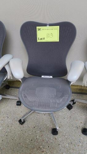 HERMAN MILLER "MIRA 2" PERFORMANCE WORK CHAIR, TILT LIMITER WITH SEAT ANGLE ADJUSTMENT, ADJUSTABLE ARMS, FLEXFRONT ADJUSTABLE DEPTH SEAT, BUTTERFLY SUSPENSION BACK, ADJUSTABLE LUMBAR SUPPORT, SEMI-POLISHED BASE WITH STUDIO WHITE FRAME, 2.5" STANDARD CASTE