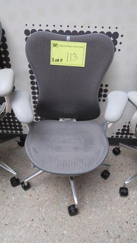 HERMAN MILLER "MIRA 2" PERFORMANCE WORK CHAIR, TILT LIMITER WITH SEAT ANGLE ADJUSTMENT, ADJUSTABLE ARMS, FLEXFRONT ADJUSTABLE DEPTH SEAT, BUTTERFLY SUSPENSION BACK, ADJUSTABLE LUMBAR SUPPORT, SEMI-POLISHED BASE WITH STUDIO WHITE FRAME, 2.5" STANDARD CASTE