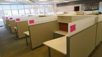 LOT OF 10 ARRANGED HIVE STYLE, HERMAN MILLER "CANVAS OFFICE LANDSCAPE" CUBICLES, BASIC CONFIGURATION AS FOLLOWS: 6' X 6' FOOTPRINT EACH, FT110 FRAMES, FT117 ARCHITECTURAL FEET, FT160 FINISHED ENDS, FT114 FRAME TOP SCREENS, FT128 CONNECTORS, FT380 FRAME TI