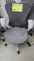 HERMAN MILLER "MIRA 2" PERFORMANCE WORK CHAIR, TILT LIMITER WITH SEAT ANGLE ADJUSTMENT, ADJUSTABLE ARMS, FLEXFRONT ADJUSTABLE DEPTH SEAT, BUTTERFLY SUSPENSION BACK, ADJUSTABLE LUMBAR SUPPORT, SEMI-POLISHED BASE WITH STUDIO WHITE FRAME, 2.5" STANDARD CASTE