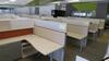 LOT OF 8 ARRANGED HIVE STYLE, HERMAN MILLER "CANVAS OFFICE LANDSCAPE" CUBICLES, BASIC CONFIGURATION AS FOLLOWS: 6' X 6' FOOTPRINT EACH, FT110 FRAMES, FT117 ARCHITECTURAL FEET, FT160 FINISHED ENDS, FT114 FRAME TOP SCREENS, FT128 CONNECTORS, FT380 FRAME TIL - 3