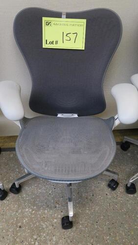 HERMAN MILLER "MIRA 2" PERFORMANCE WORK CHAIR, TILT LIMITER WITH SEAT ANGLE ADJUSTMENT, ADJUSTABLE ARMS, FLEXFRONT ADJUSTABLE DEPTH SEAT, BUTTERFLY SUSPENSION BACK, ADJUSTABLE LUMBAR SUPPORT, SEMI-POLISHED BASE WITH STUDIO WHITE FRAME, 2.5" STANDARD CASTE