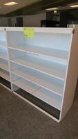 WHITE STEEL OPEN FACE STORAGE CABINET, FRONT AND BACK SHELF RAILS, FULLY ADJUSTABLE. W 48" X D 20" X H 56", CONFIGURED AS SHOWN. MSRP $750 EACH.