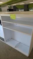WHITE STEEL OPEN FACE STORAGE CABINET, FRONT AND BACK SHELF RAILS, FULLY ADJUSTABLE. W 48" X D 20" X H 56", CONFIGURED AS SHOWN. MSRP $750 EACH.