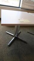 HERMAN MILLER "EVERYWHERE" TABLE, SQUARE TOP, 32" X 32", WHITE LAMINTAE, 28" HEIGHT, POLISHED 4 LEG BASE. MSRP $950