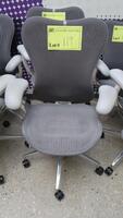 HERMAN MILLER "MIRA 2" PERFORMANCE WORK CHAIR, TILT LIMITER WITH SEAT ANGLE ADJUSTMENT, ADJUSTABLE ARMS, FLEXFRONT ADJUSTABLE DEPTH SEAT, BUTTERFLY SUSPENSION BACK, ADJUSTABLE LUMBAR SUPPORT, SEMI-POLISHED BASE WITH STUDIO WHITE FRAME, 2.5" STANDARD CASTE