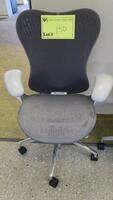 HERMAN MILLER "MIRA 2" PERFORMANCE WORK CHAIR, TILT LIMITER WITH SEAT ANGLE ADJUSTMENT, ADJUSTABLE ARMS, FLEXFRONT ADJUSTABLE DEPTH SEAT, BUTTERFLY SUSPENSION BACK, ADJUSTABLE LUMBAR SUPPORT, SEMI-POLISHED BASE WITH STUDIO WHITE FRAME, 2.5" STANDARD CASTE